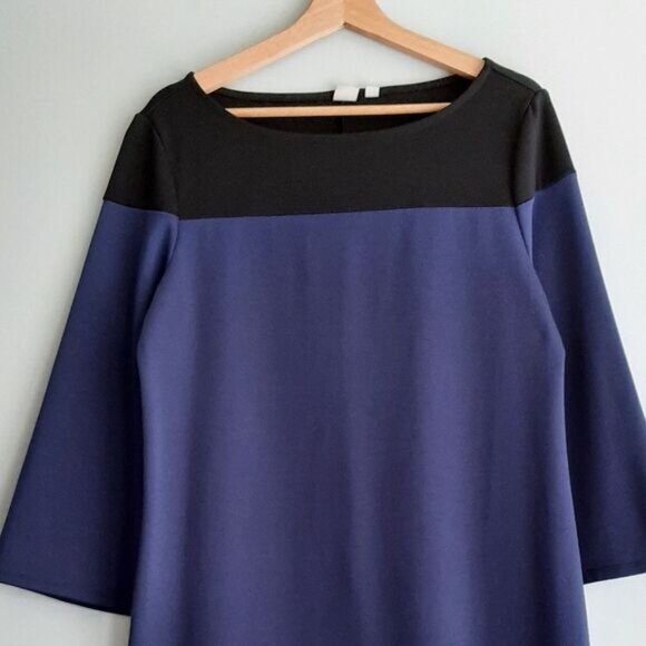 GAP | Long Sleeve Colorblock Shift Dress Knee Length Pull Over Black & Blue Sz M - Picture 4 of 12